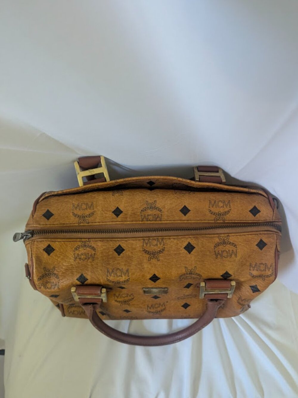 MCM Tan Visetos Boston 11" Bag No Strap - Picture 4 of 10